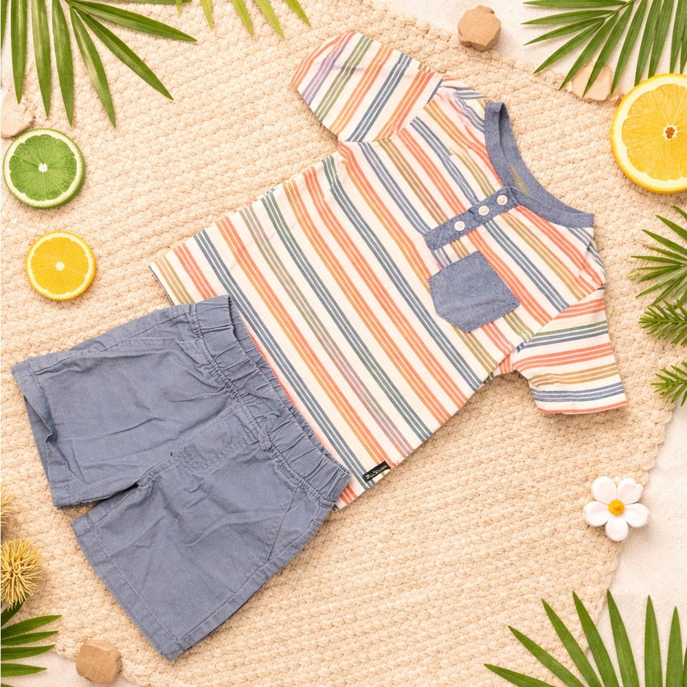 Ben Sherman Striped Kids Shirt with Blue Shorts Set